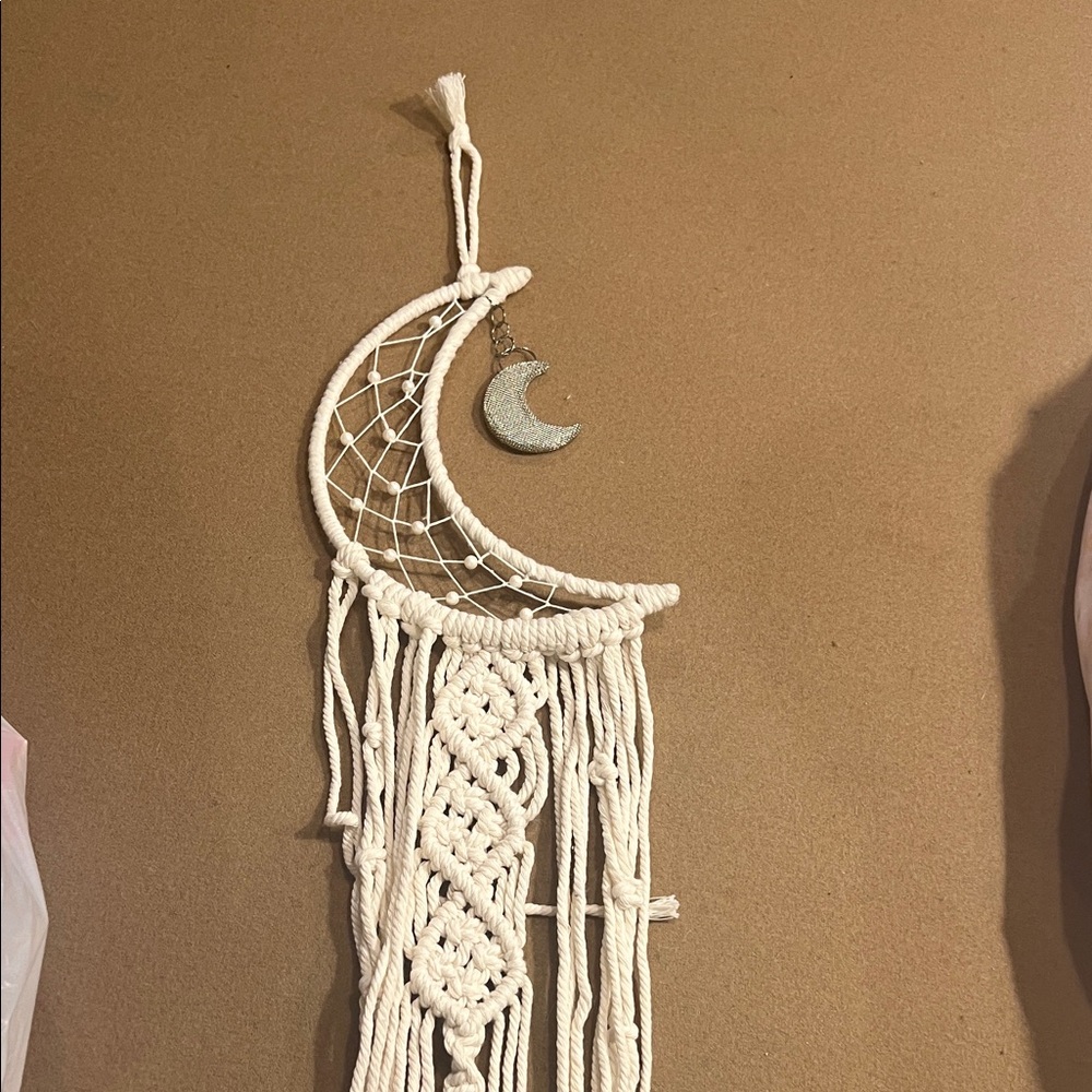 Elegant Cream Macrame Moon Wall Hanging